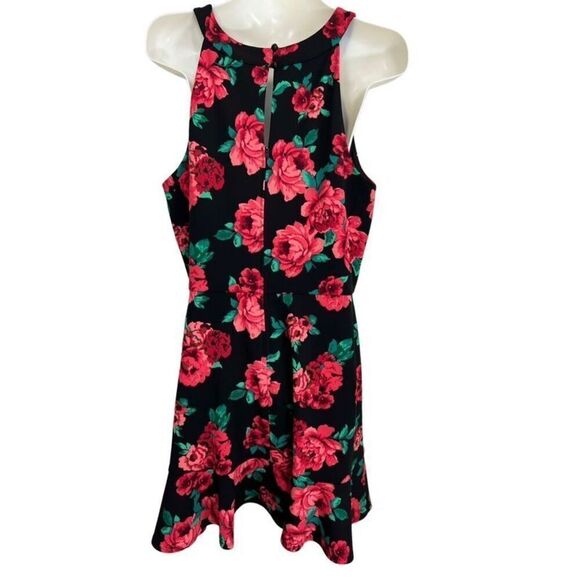 BCX Juniors Black Floral Dress Size 13 Fit & Flare Ruffle Hem Halter Party Vibe - Picture 6 of 10